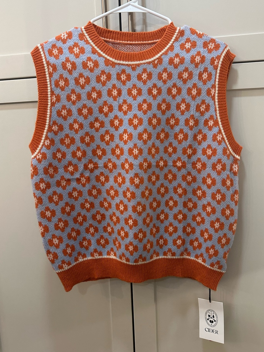 Cider Orange Floral Knit Sweater Vest- Womens L